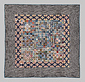 Nine-patch Postage Stamp quilt, Unknown maker, American, probably Pennsylvania, Cotton, silk, and wool, American