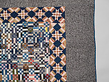 Nine-patch Postage Stamp quilt, Unknown maker, American, probably Pennsylvania, Cotton, silk, and wool, American