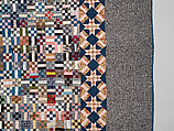 Nine-patch Postage Stamp quilt, Unknown maker, American, probably Pennsylvania, Cotton, silk, and wool, American