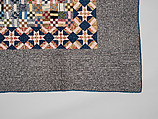 Nine-patch Postage Stamp quilt, Unknown maker, American, probably Pennsylvania, Cotton, silk, and wool, American