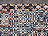 Nine-patch Postage Stamp quilt, Unknown maker, American, probably Pennsylvania, Cotton, silk, and wool, American