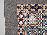 Nine-patch Postage Stamp quilt, Unknown maker, American, probably Pennsylvania, Cotton, silk, and wool, American
