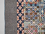 Nine-patch Postage Stamp quilt, Unknown maker, American, probably Pennsylvania, Cotton, silk, and wool, American