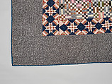 Nine-patch Postage Stamp quilt, Unknown maker, American, probably Pennsylvania, Cotton, silk, and wool, American