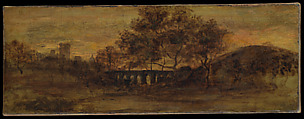 The Bridge, Albert Pinkham Ryder (American, New Bedford, Massachusetts 1847–1917 Elmhurst, New York), Oil on gilt leather, American