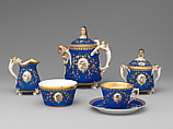 Partial tea set (teapot, sugar bowl, cream pitcher, slop bowl), Union Porcelain Works (1863–1922), Porcelain; allover blue ground with delicate gilded and enamel decoration