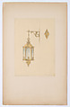 Design for hanging wall-mounted lantern, Louis C. Tiffany (American, New York 1848–1933 New York), Graphite and colored pencil on tissue paper mounted on heavy paper, American