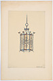 Design for hanging lantern, Louis C. Tiffany (American, New York 1848–1933 New York), Watercolor, graphite, and colored pencil on tissue mounted on board., American