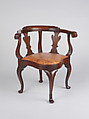 Corner chair, Attributed to Joseph Armitt (died 1747), Walnut, yellow pine; leather (modern), American