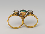 Double Ring, Marcus and Co. (American, New York, 1892–1942), Gold, diamonds, and emerald, American