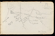 Map of Region Northwest of Mount Tacoma (from Sketchbook), Albert Bierstadt (American, Solingen 1830–1902 New York), Graphite on wove paper, American