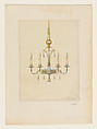 Design for chandelier, Louis C. Tiffany (American, New York 1848–1933 New York), Colored crayon, watercolor, and graphite on tissue paper mounted on board, American