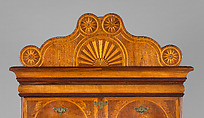 High Chest of Drawers, Walnut , white pine, burl walnut veneers, mahogany; brass, American