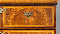 High Chest of Drawers, Walnut , white pine, burl walnut veneers, mahogany; brass, American