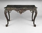 Slab table, Mahogany, black walnut, yellow pine; marble, American