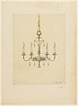 Design for chandelier, Louis C. Tiffany (American, New York 1848–1933 New York), Colored crayon, watercolor, and graphite on tissue paper mounted on board, American