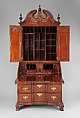 Desk and bookcase, Mahogany, chestnut, white pine, yellow pine, yellow poplar, cedar; brass, American