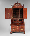 Desk and bookcase, Mahogany, chestnut, white pine, yellow pine, yellow poplar, cedar; brass, American