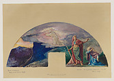 The Moral and Divine Law: Moses Receives the Law on Mount Sinai; Color Study for Mural, Supreme Court Room, Minnesota State Capitol, Saint Paul, John La Farge (American, New York 1835–1910 Providence, Rhode Island), Watercolor, gouache with gum arabic, and graphite on olive-green wove paper, American