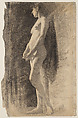 Standing Female Nude, Frederick William MacMonnies (American, New York 1863–1937 New York), Charcoal on paper, mounted on board, American