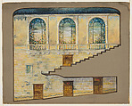Suggestion for Decoration of Hershey Community Theater, Hershey, PA, Louis C. Tiffany (American, New York 1848–1933 New York), Watercolor, gouache, pen and black ink, aluminum paint and bronze powder ink, and graphite on artist board with original shaped window mat, American
