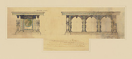 Suggestion for small marble table, Curtis Publishing Co., Philadelphia, Pennsylvania, Louis C. Tiffany (American, New York 1848–1933 New York), Graphite, watercolor, blue wash, and gouache on tissue paper mounted on board, American