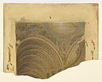 Fragment of a design for a theater, Louis C. Tiffany (American, New York 1848–1933 New York), Watercolor, graphite, metallic paint, and possibly gouache on transparent paper mounted on artist board with original mat (removed during treatment), American