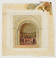 Design for chapel interior, Louis C. Tiffany (American, New York 1848–1933 New York), Watercolor and pen on paper mounted on board in original mat, American