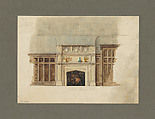 Design for interior fireplace wall, Louis C. Tiffany (American, New York 1848–1933 New York), Watercolor, graphite, and ink on tissue mounted on board., American