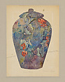 Design drawing for enameled covered jar, Tiffany Furnaces (New York), Watercolor on paper, American
