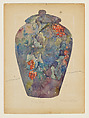 Design drawing for enameled covered jar, Tiffany Furnaces (New York), Watercolor on paper, American