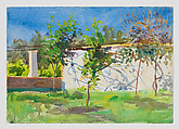 Garden Scene with Trellis & Trees, Emily Sargent  American, Watercolor, opaque watercolor, and graphite on paper, American