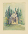 Design for a mausoleum in a landscape, Louis C. Tiffany American, Watercolor, gouache, and graphite on paper mounted on<br/>board, American
