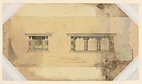 Suggestion for small marble table, Curtis Publishing Co., Philadelphia, Pennsylvania, Louis C. Tiffany (American, New York 1848–1933 New York), Graphite, watercolor, blue wash, and gouache on tissue paper mounted on board, American