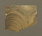 Fragment of a design for a theater, Louis C. Tiffany (American, New York 1848–1933 New York), Watercolor, graphite, metallic paint, and possibly gouache on transparent paper mounted on artist board with original mat (removed during treatment), American