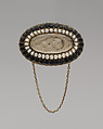 Brooch, Gold, jet, pearls, crystal, and hair, American