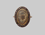 Ring, Gold, rubies, crystal, and hair, British