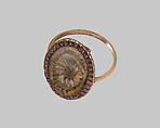 Ring, Gold, rubies, crystal, and hair, British