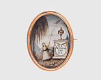 Memorial Brooch, Attributed to Anstiss Stone (1778–1807), Watercolor and hair pigment on ivory in gold brightwork locket converted to a brooch, American