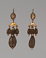 Pair of Earrings, Possibly Wright, Kay and Company, Gold, hair, American