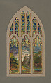 Suggestion for window, the three crosses on Calvary, All Saints' Church, Atlanta, Georgia, Louis C. Tiffany (American, New York 1848–1933 New York), Watercolor, ink, and graphite on artist board in original shaped matt, American