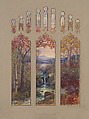 Suggestion for window in residence of Mr. L.D. Towle, Boston, Massachusetts, Approved by Louis C. Tiffany (American, New York 1848–1933 New York), Watercolor, gouache, ink, and graphite on artist board with original mat, American