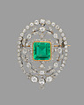 Brooch, Probably Tiffany &amp; Co. (1837–present), Emerald, diamonds, platinum, American