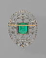 Brooch, Probably Tiffany &amp; Co. (1837–present), Emerald, diamonds, platinum, American