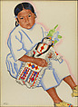Young Girl with Doll (Black Doll), Winold Reiss  American, born Germany, Pastel and gouache on illustration board