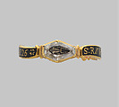 Ring, Gold, enamel, crystal, ink on bone, American