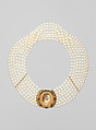 Lover's Eye necklace, Watercolor on ivory set in a gold case attached to a seven strand pearl necklace, Probably British