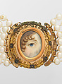 Lover's Eye necklace, Watercolor on ivory set in a gold case attached to a seven strand pearl necklace, Probably British