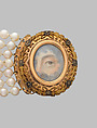 Lover's Eye bracelet, Watercolor and ivory set in a gold case attached to a seven strand pearl bracelet, Probably British