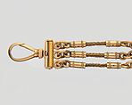 Lover’s Eye Watch Fob, 4 watercolor on ivory lover’s eyes set in gold cases and attached to a gold and hairwork chain, Probably British